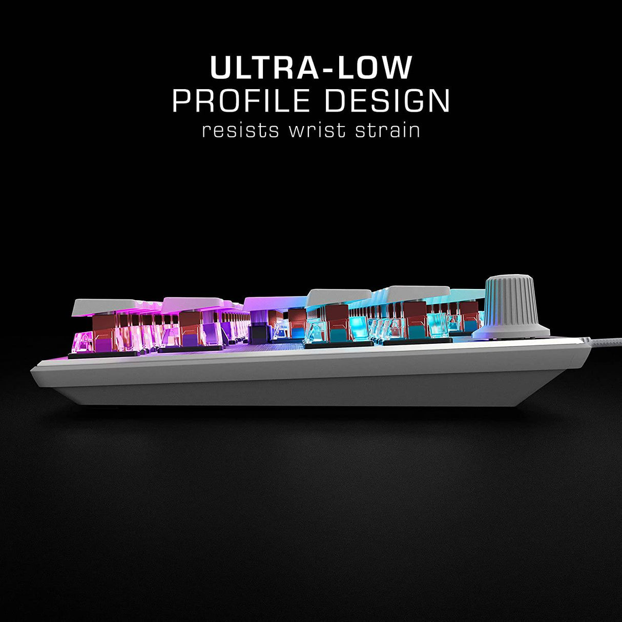 ROCCAT Vulcan TKL Pro PC Gaming Keyboard, Linear Optical Titan Switch, AIMO RGB Lighting, Tenkeyless Mechanical Feel Speed Keystroke, diseño ergonómico de perfil bajo para soporte de reposamuñecas, blanco