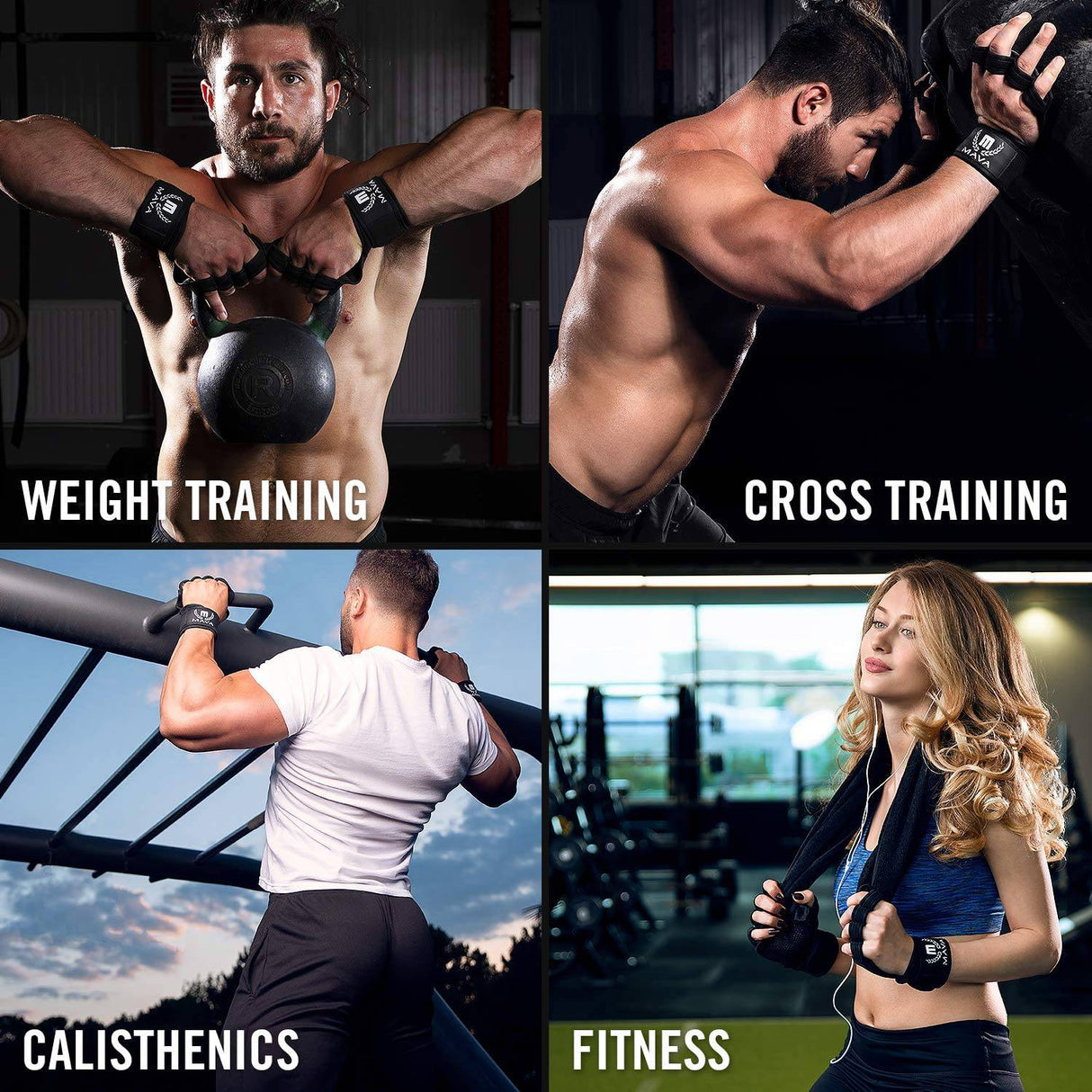 Mava Sports - Guantes de entrenamiento ventilados con muñequeras integradas y acolchado de silicona en toda la palma Agarre adicional