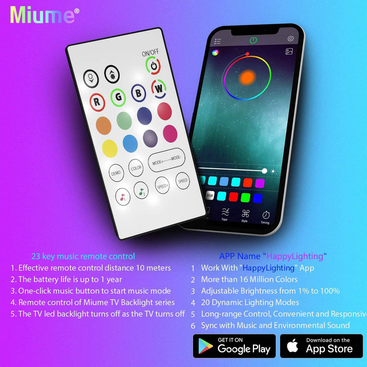 Miume Retroiluminación Led Music tv con tira de luces LED de 16,4 pies para TV de 61-80 pulgadas, retroiluminación Led de TV alimentada por USB RGB con aplicación y Control remoto - DIGVICE MX