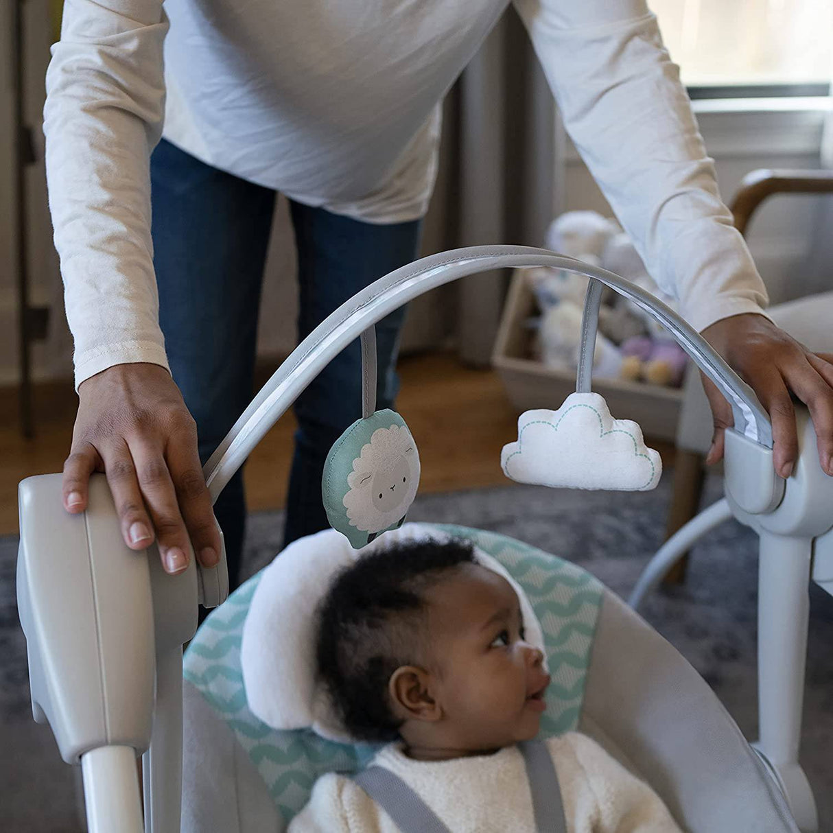 Ity by Ingenuity Swingity Swing Easy-Fold Columpio portátil para bebé, Goji, azul - DIGVICE MX