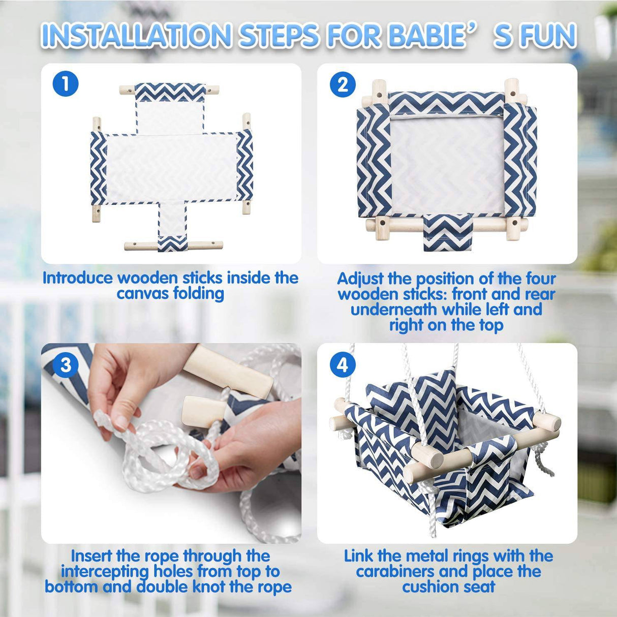 GRASSMAN - Columpio seguro para bebé, columpio de lona de madera para bebé con cojín y cuerdas de polietileno, hamaca para interior y exterior para bebés y niños pequeños - DIGVICE MX