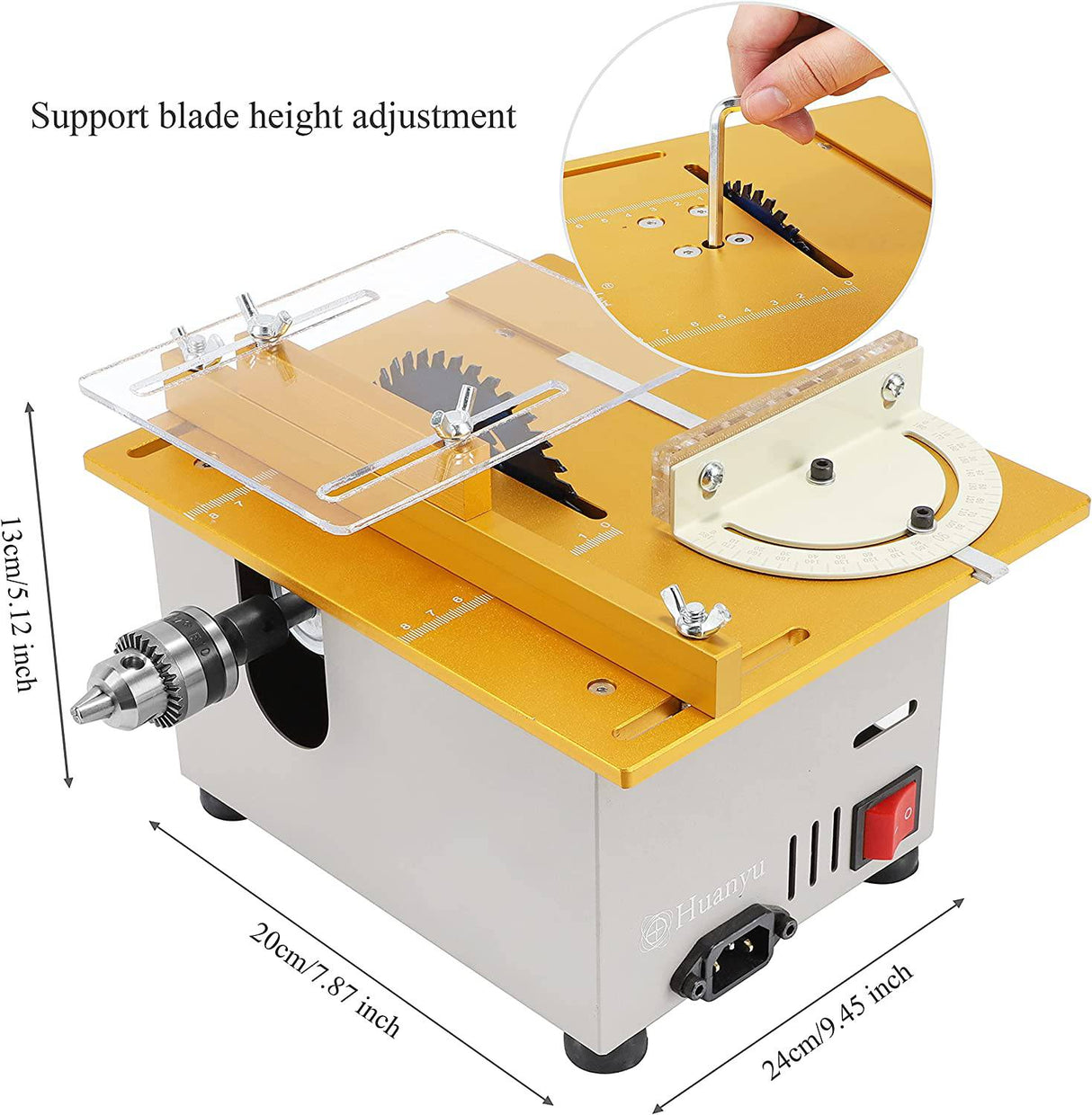 Huanyu Mini Sierra de mesa Mejorada 300W 9000RPM multifuncionales de precisión Torno de carpintería Banco de pulido Modelo de hoja ajustable hecho a mano, portátil eléctrica para manualidades de bricolaje - DIGVICE MX