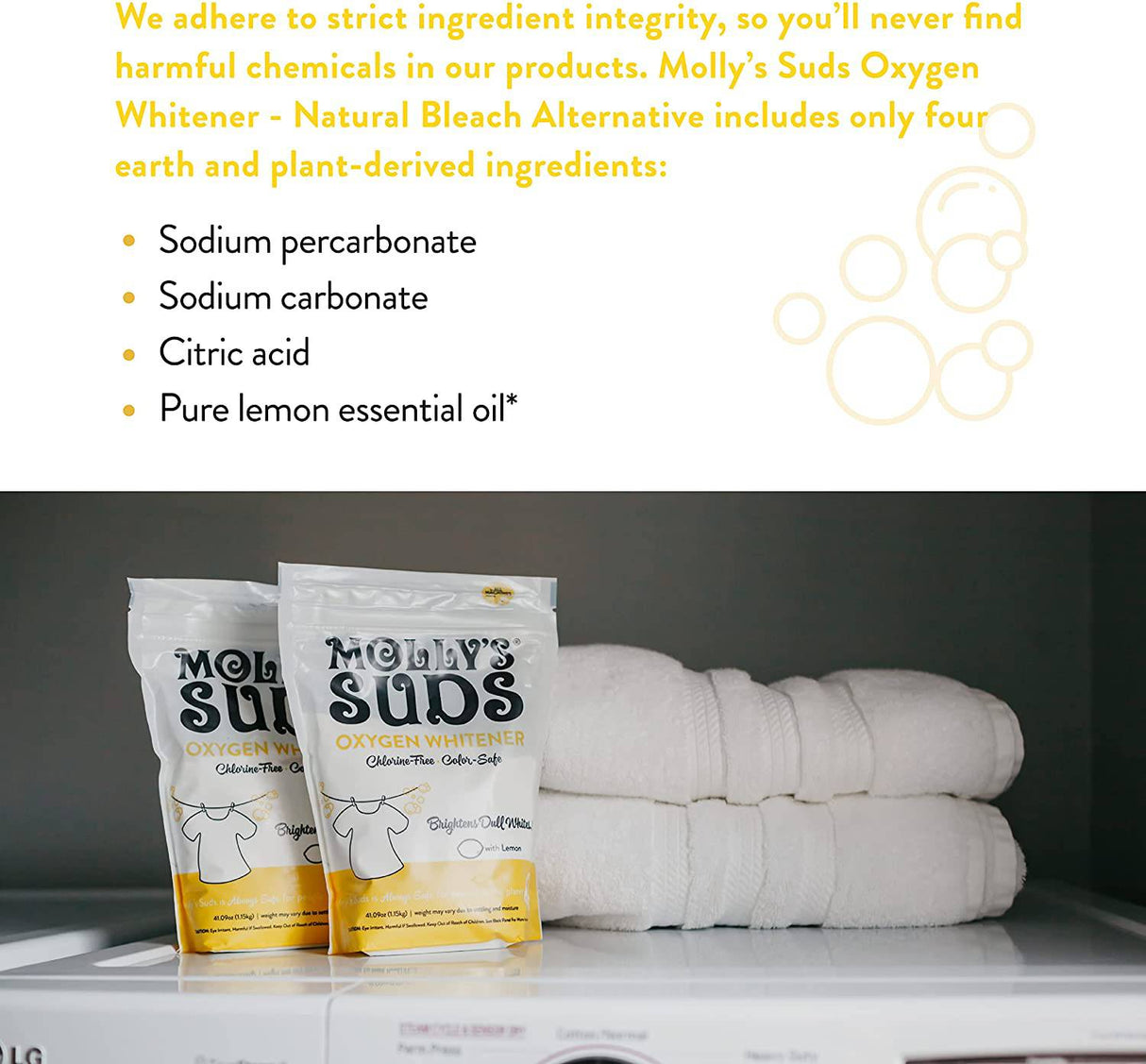 Molly's Suds Blanqueador de oxígeno natural | Alternativa de lejía natural, ingredientes derivados de plantas | Whitens Brightens and Brightens Colors (Aceite esencial de limón puro - 81.6 oz) - DIGVICE MX