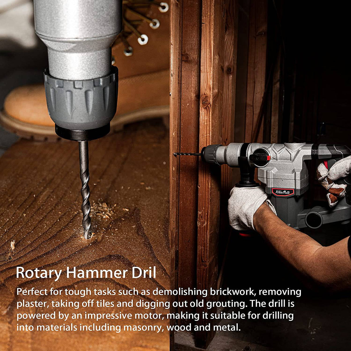 XtremepowerUS Martillo giratorio eléctrico de lujo de 1200 W SDS Plus taladro giratorio mango ajustable broca plana con estuche de transporte - DIGVICE MX