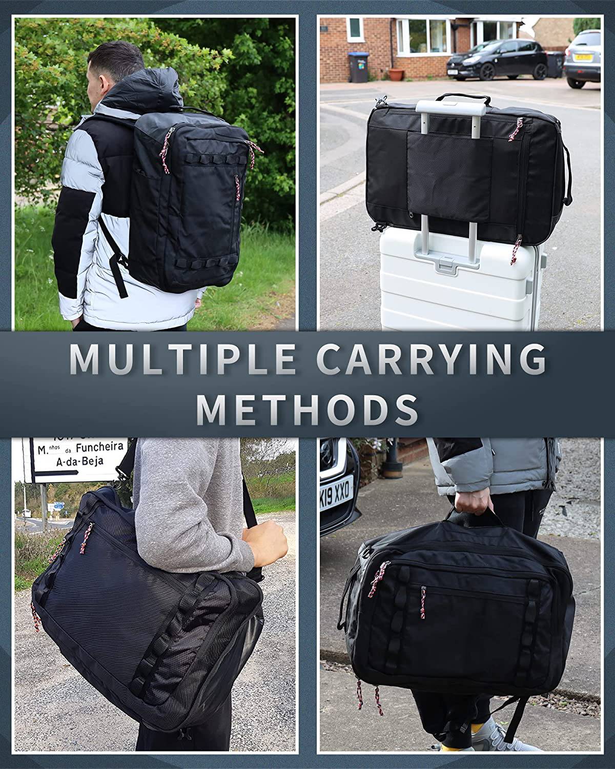 TRAILKICKER - Mochila de viaje de 48 l, mochila de transporte aprobada para vuelos, resistente al agua, bolsa de fin de semana para hombres y mujeres ejecutivos de negocios (48 l, negro)