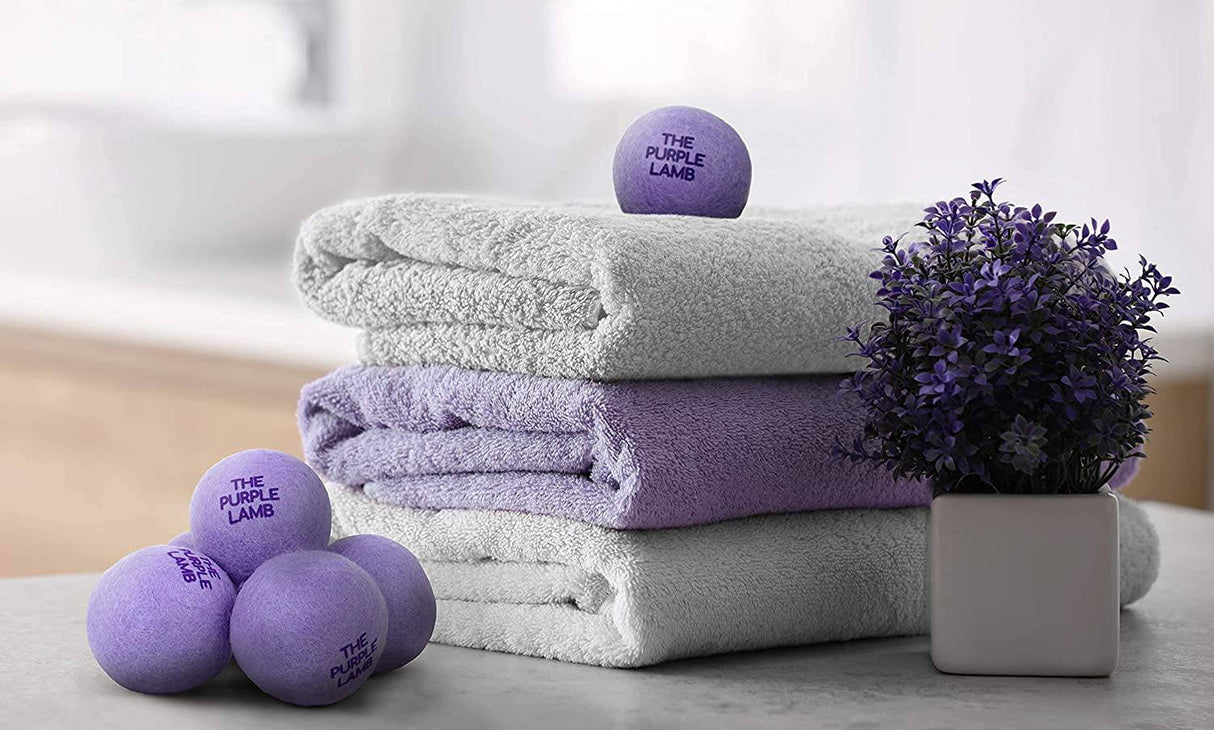 The Purple Lamb Scented Wool Dryer Balls Laundry - Lavanda infundida - Bola de secadora antiestática - Paquete XL de 6 - Suavizante de tela 100% orgánico - Acortar el tiempo de secado - Hecho a mano en Nepal (paquete de 6) - DIGVICE MX