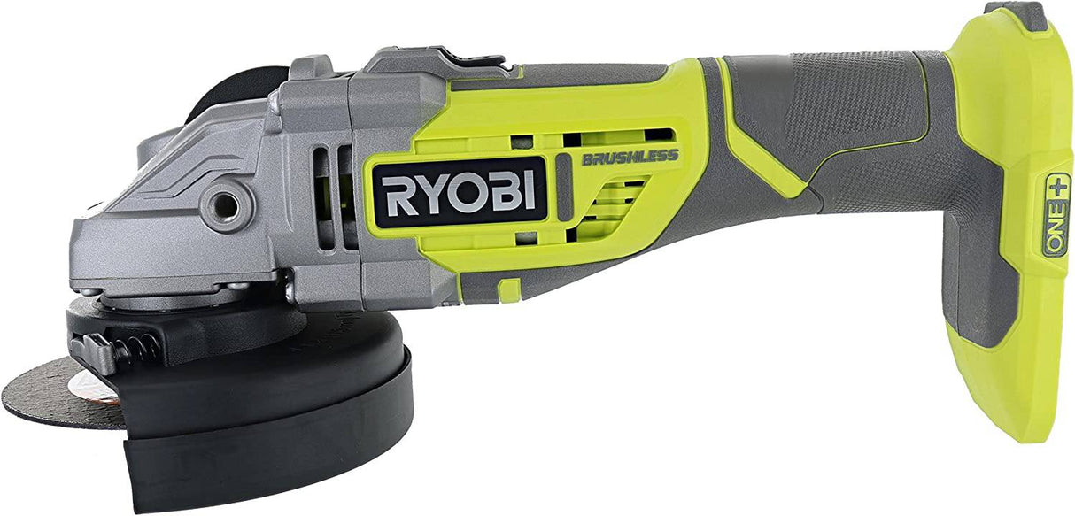 Ryobi P423 18V One+ sin escobillas 4-1/2" 10,400 RPM Amoladora y cortador de metal con mango lateral ajustable de 3 posiciones y llave inglesa integrada (batería no incluida, solo herramienta eléctrica) - DIGVICE MX