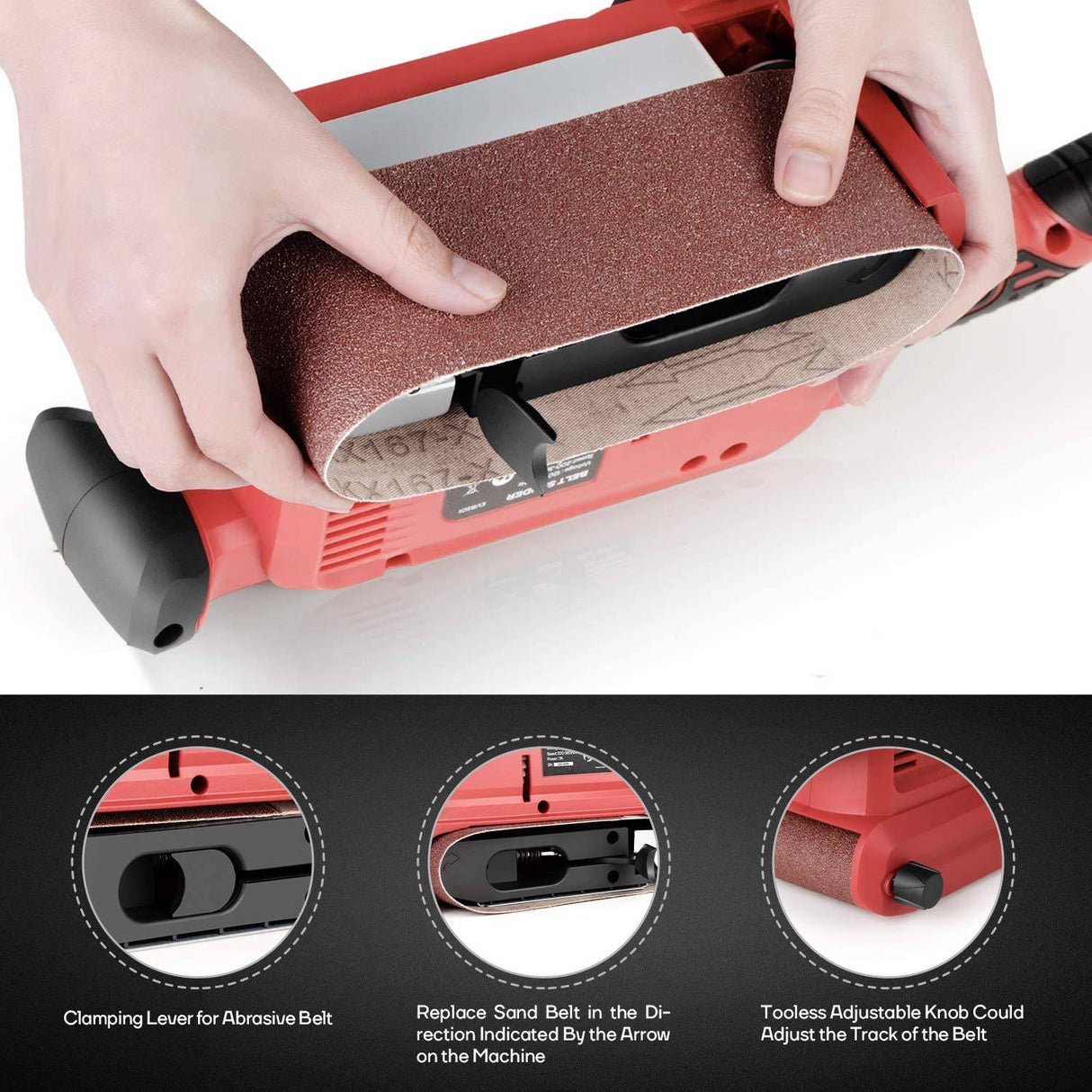 Lijadora de banda Excited Work de 7 amperios con 20 piezas de banda de lijado, lijadora de banda de 3 x 18 pulgadas con abrazaderas de tornillo, bolsa para el polvo, para quitar el óxido, quitar pintura y pulir - EWBS01D - DIGVICE MX