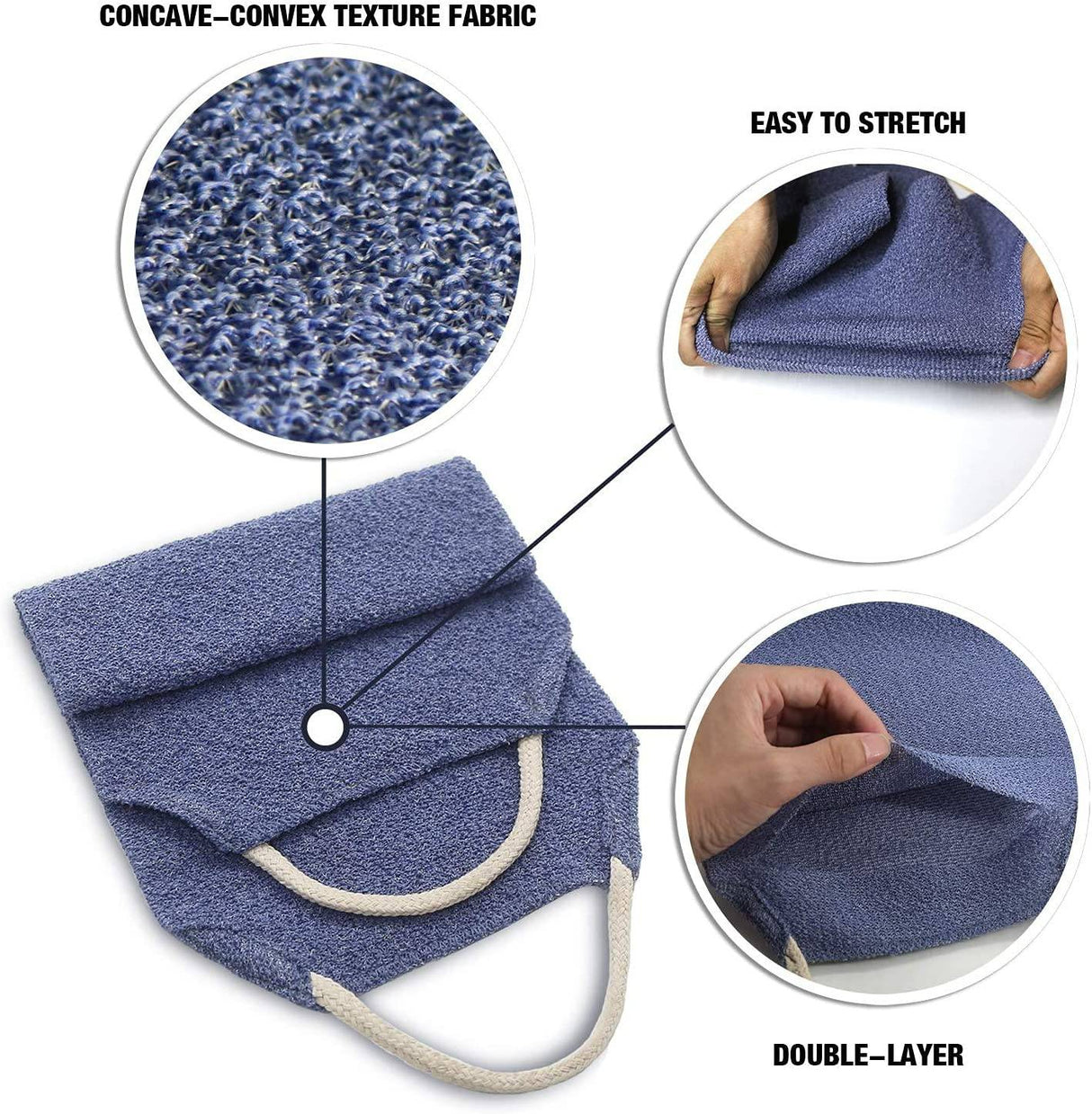 Evridwear - Exfoliante de espalda con asas de dos lados para ducha corporal, limpieza profunda, masajes de piel, vigorizante circulación sanguínea, hombres y mujeres, talla única (paquete de 2 azules)