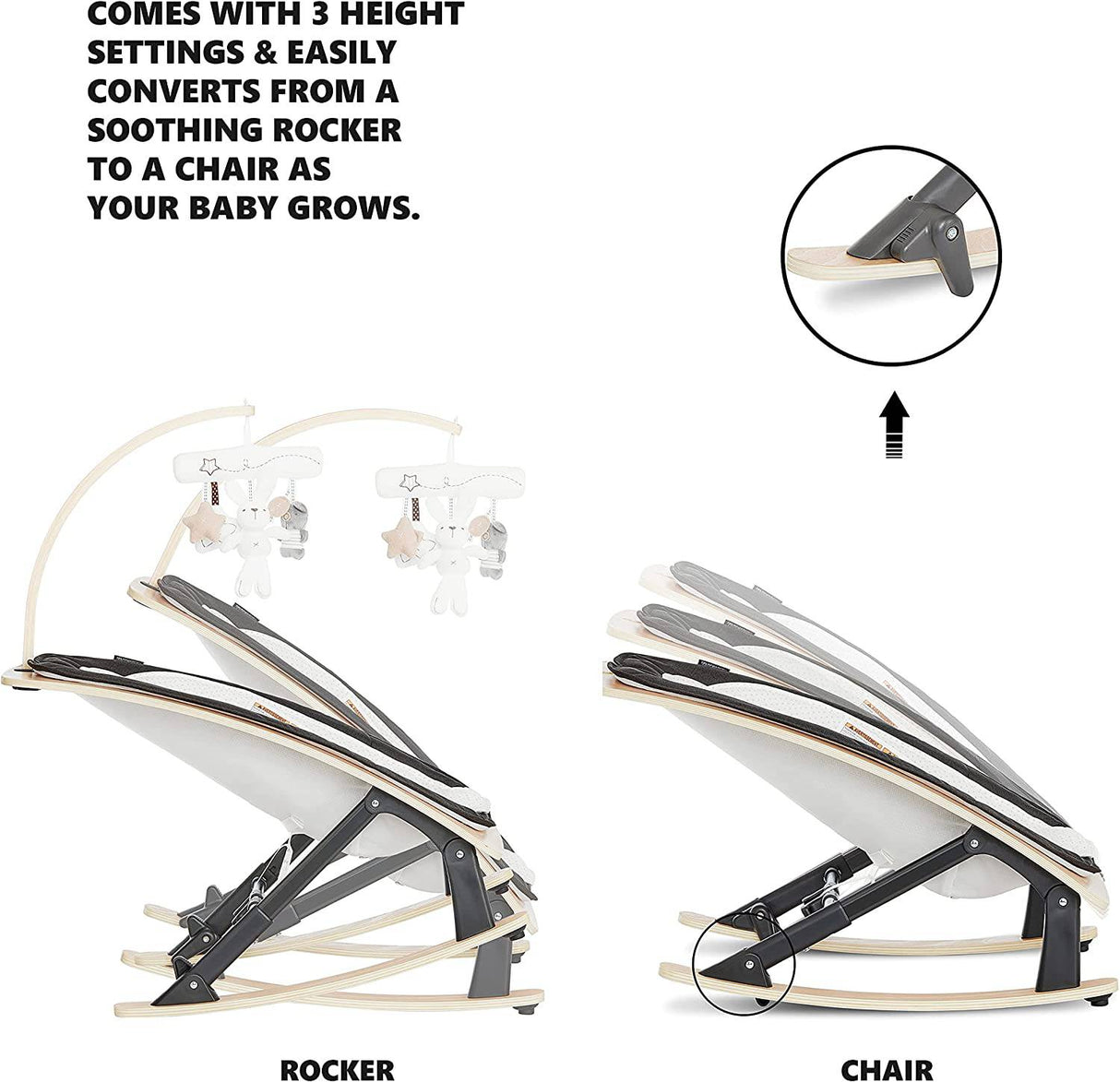 Evolur 2-in-1 Black Tory 2-in-1 Rocker & Chair - DIGVICE MX