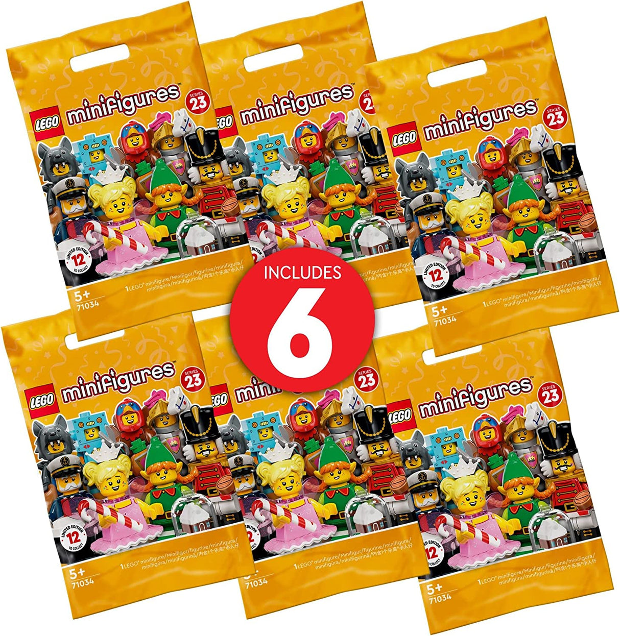 LEGO Minifigures Series 23 6 Pack 71036 Juego de juguetes de construcción; Regalo coleccionable para niños y niñas a partir de 5 años (paquete de 6 bolsas ciegas para coleccionar)