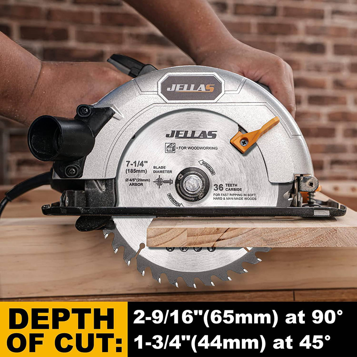 Jellas Sierra circular, sierra circular eléctrica de 13 amperios, 5500 RPM, 7-1/4" con 3 hojas de sierra 24T/36T/40T, profundidad de corte: 2-9/16" a 90°, 1-3/4" a 45° para madera , ángulo de bisel (0 a 45°), cable de alimentación de CA - DIGVICE MX