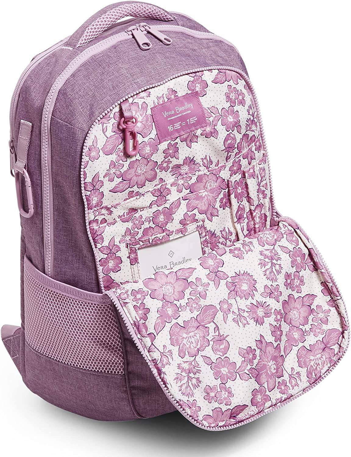 Vera Bradley - Mochila reciclada Lighten Up Reactive Grand para mujer, Pale Orchid Heather, Talla única