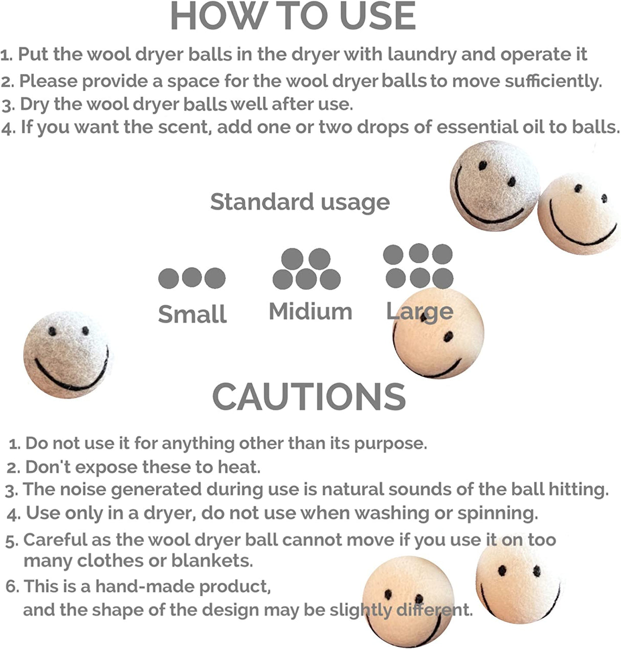 Studio simeuri Bolas para secadora Lavandería Bolas para secadora de lana reutilizables Juego de 6 unidades, XL 100% Nueva Zelanda Bola suavizante de tela reutilizable Antiestático para depilación de mascotas (Blanco, Gris) - DIGVICE MX