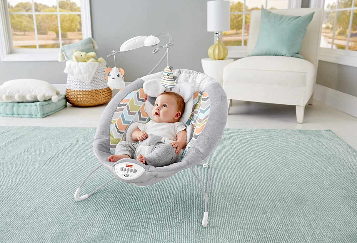 Mecedora de lujo Sweet Snugapuppy de Fisher-Price, asiento de bebé portátil con movimiento en el techo, música y vibraciones relajantes - DIGVICE MX