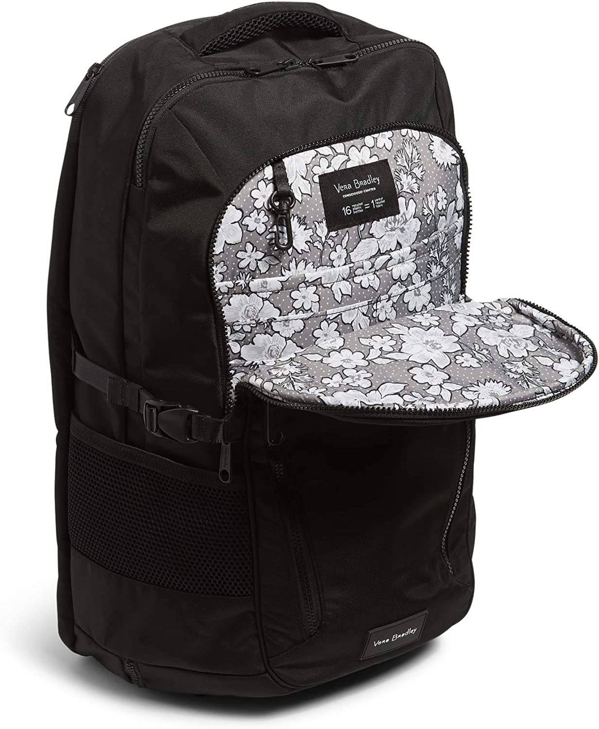 Vera Bradley - Mochila de viaje para mujer reciclada Lighten Up Reactive Lay Flat, color negro, talla única