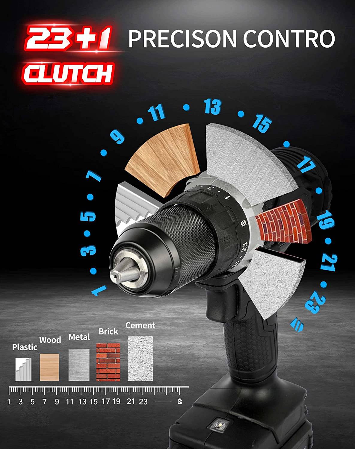 AVID POWER Juego de brocas eléctricas inalámbricas de 20 V con batería y cargador rápido, velocidad variable, ajuste de par 23+1, kit de taladro de accesorios de 23 piezas - DIGVICE MX