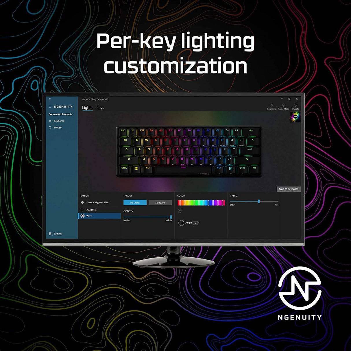 HyperX Alloy Origins 60 - Teclado mecánico para juegos, factor de forma ultracompacto del 60 %, teclas PBT de doble disparo, retroiluminación LED RGB, compatible con el software NGENUITY - Interruptor rojo HyperX lineal