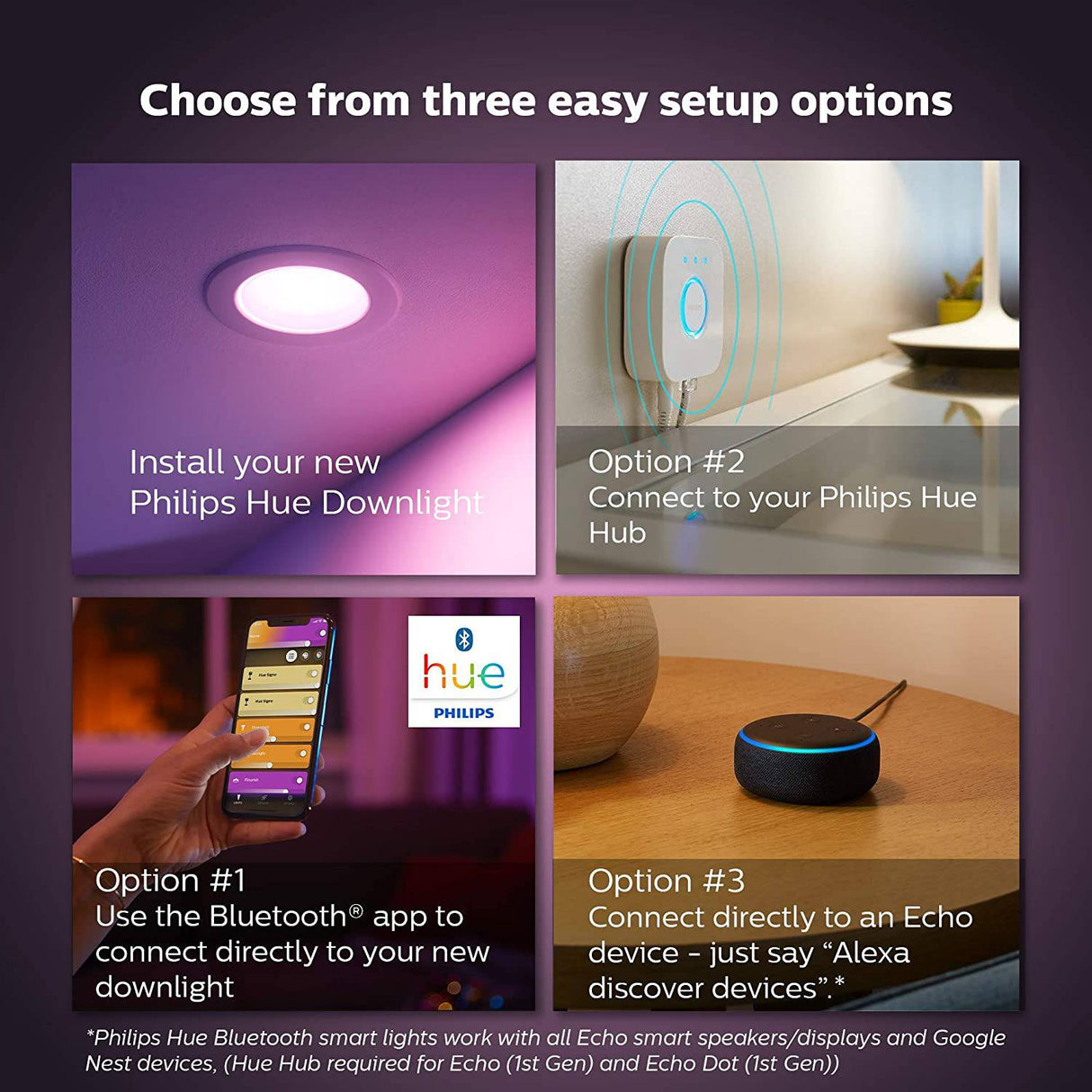 Philips Hue White & Color Ambiance Paquete de 4 luces empotradas Smart Retrofit de 5/6", compatible con Bluetooth y Zigbee (Hue Hub opcional), iluminación de techo inteligente - DIGVICE MX