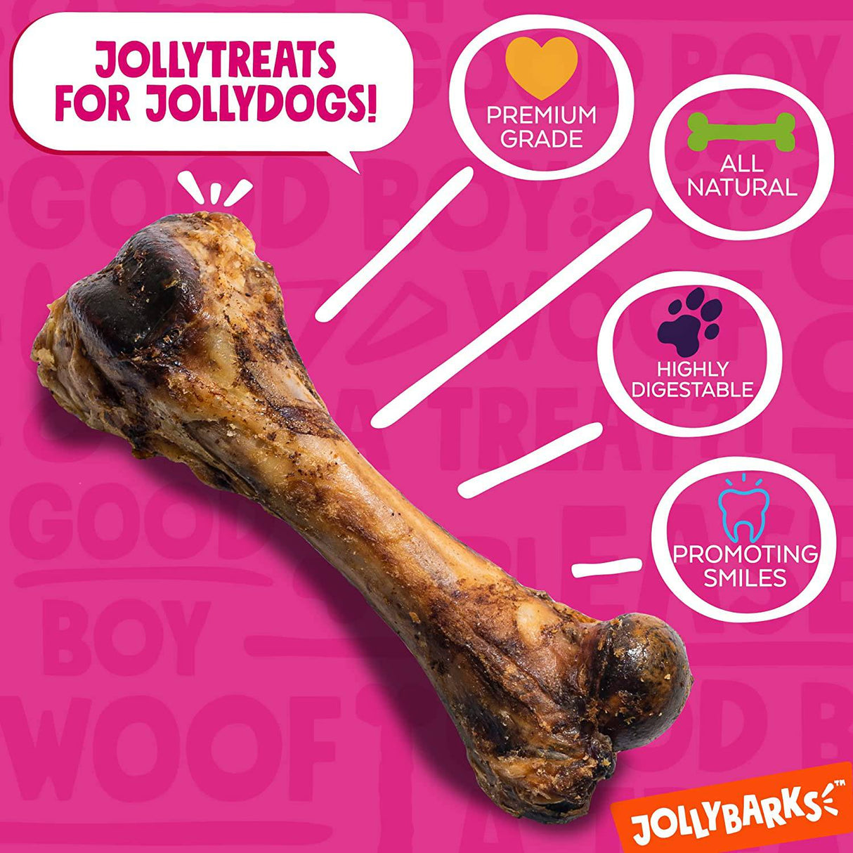 JollyBarks Hueso de jamón para perros – de perro grande de 8 pulgadas, de cerdo premium para perros, masticables para perros de larga duración – para perros medianos, saludables sin OMG para perros pequeños (paquete de 3) - DIGVICE MX