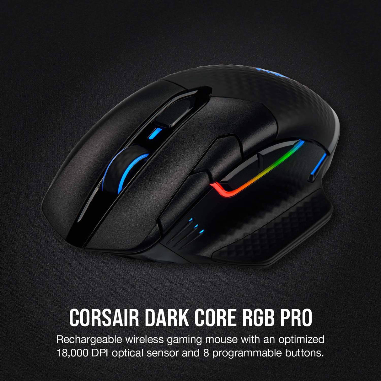 Corsair Dark Core RGB Pro, mouse inalámbrico para juegos FPS/MOBA con tecnología SLIPSTREAM, negro, LED RGB retroiluminado, 18000 DPI, óptico, CH-9315411-NA