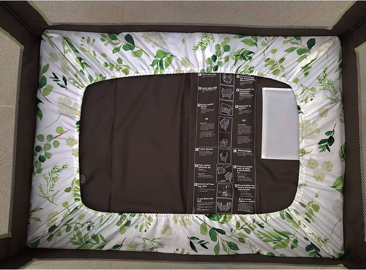 CULCLENDY - Sábana Pack n Play, Sábana de juego, Sábana ajustada, Paquete de hojas verdes, 38"x 26"x 3'', Decoración de vivero de hojas verdes, Funda de colchón - DIGVICE MX