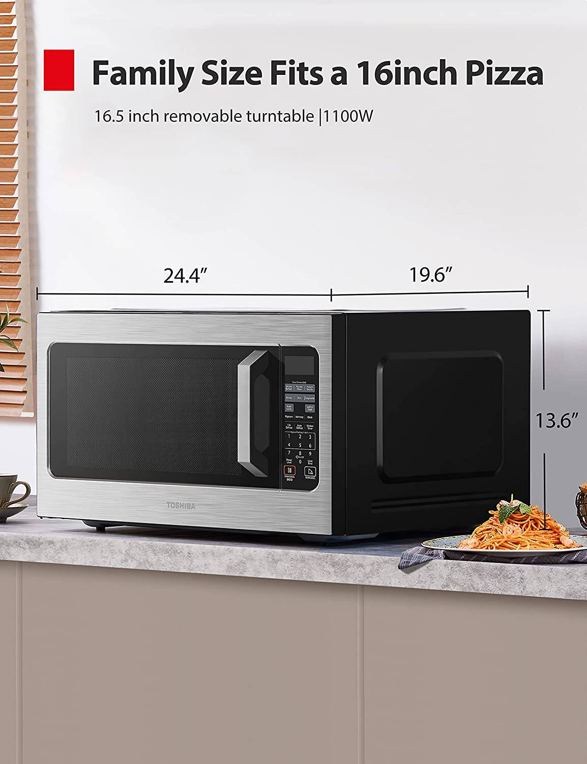 Toshiba - Horno de microondas ML2-EM62P(SS) con sensor de humedad incorporado, 6 menús preestablecidos automáticos, modo ECO, opción de encendido/apagado de sonido y función de memoria de posición 2.2 cu. pies, 1200 W, acero inoxidable - DIGVICE MX