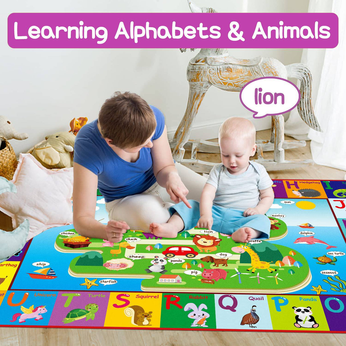 Thremhoo - Alfombra de juegos de algodón para bebés para el piso Alfombra ABC Alfombra de juegos para bebés y niños pequeños Plegable antideslizante - DIGVICE MX