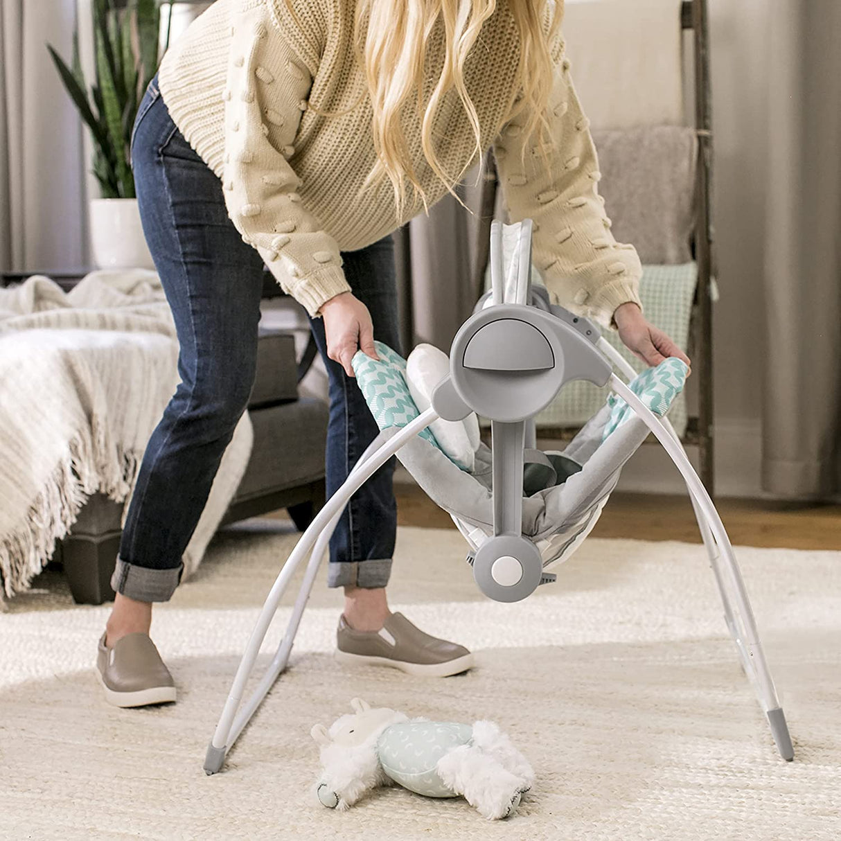 Ity by Ingenuity Swingity Swing Easy-Fold Columpio portátil para bebé, Goji, azul - DIGVICE MX