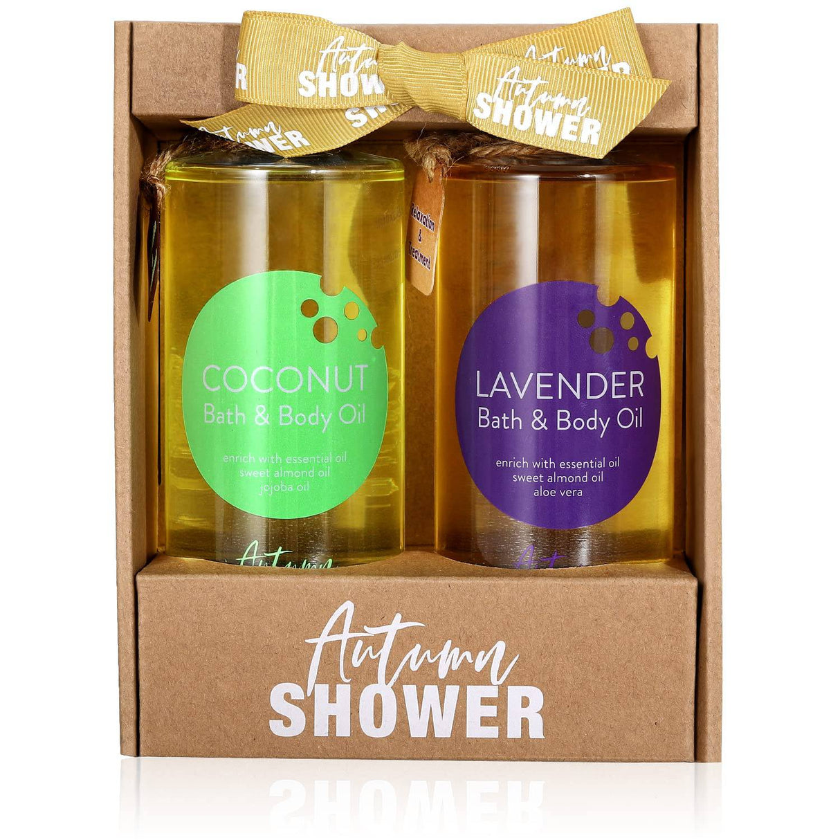 Autumn Shower - Aceite corporal de ducha con aceite de almendras dulces, aceite de jojoba y manteca de karité, aceites de ducha de lavanda y coco para mujeres piel seca, set de regalo para el baño y el cuerpo del día del padre 17.6 fl oz (paquete de 2)