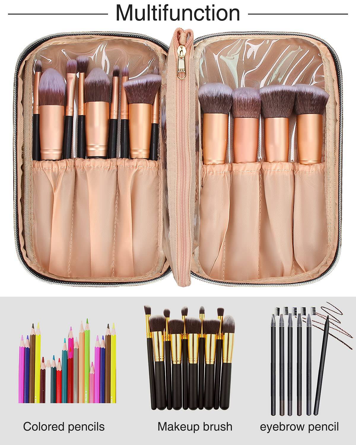 Relavel - Estuche cosmético profesional Organizador de brochas de maquillaje Estuche de artista de maquillaje con soporte para correa de cinturón Multifuncional (Negro)