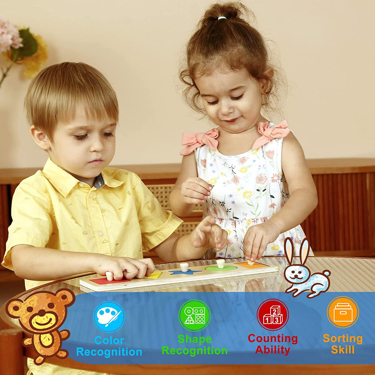 QODOFLR First Shapes - Rompecabezas de madera con perilla gigante para bebés y niños pequeños - B0BCFSRQK9