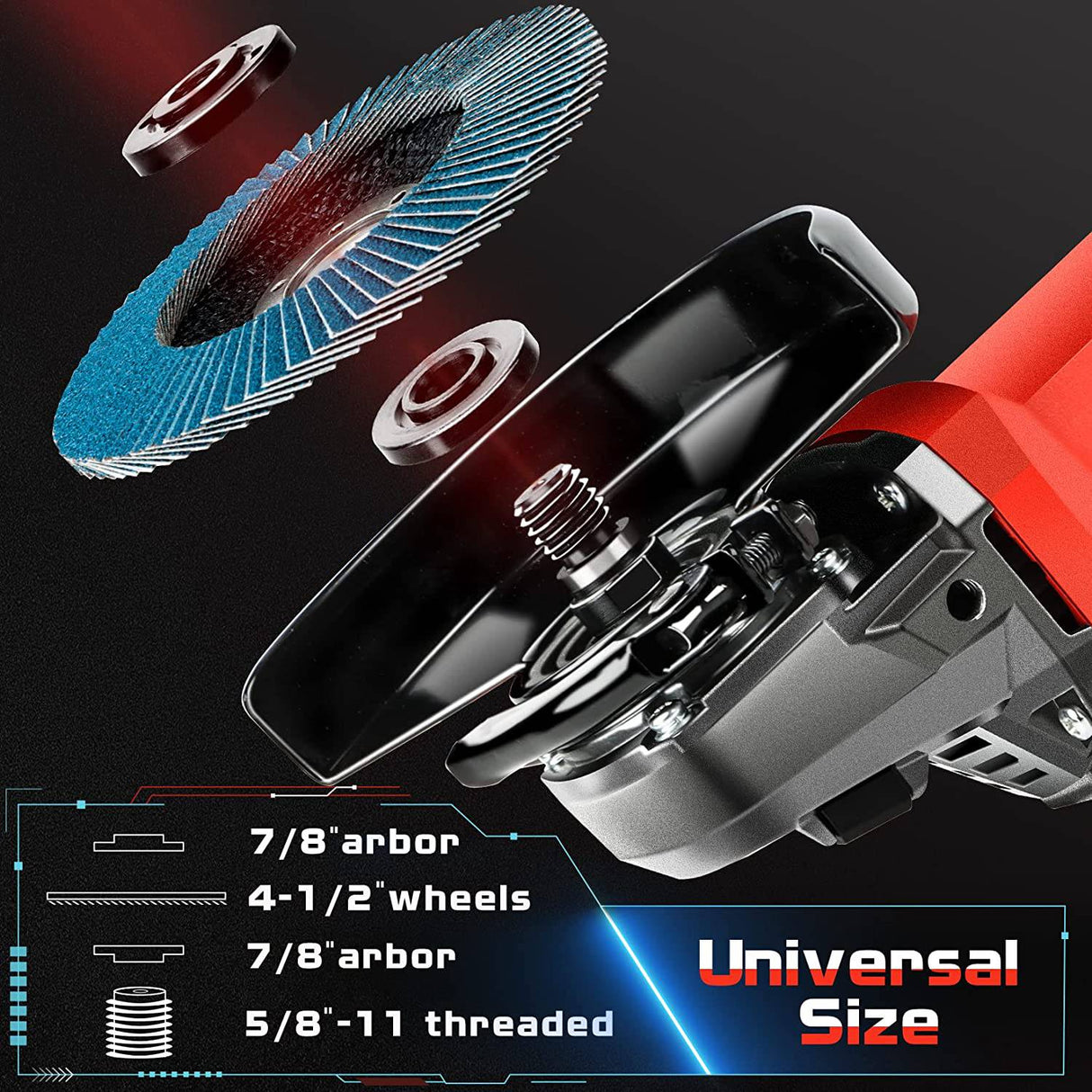 SHALL Herramienta de amoladora angular 7.5Amp 4-1/2 pulgadas Herramientas eléctricas, amoladora eléctrica de metal 12000 RPM con 2 protectores de seguridad, 3 ruedas de corte, 3 discos de solapa, mango antideslizante y cepillo de carbón para metal, madera - DIGVICE MX