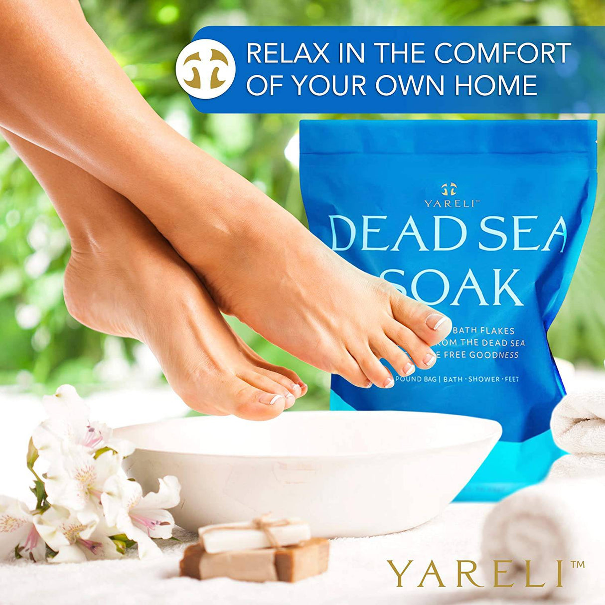 Yareli Dead Sea Bath & Foot Soak, copos de sal de baño de magnesio sin perfume, alternativa más fuerte a la sal de Epsom 15 libras