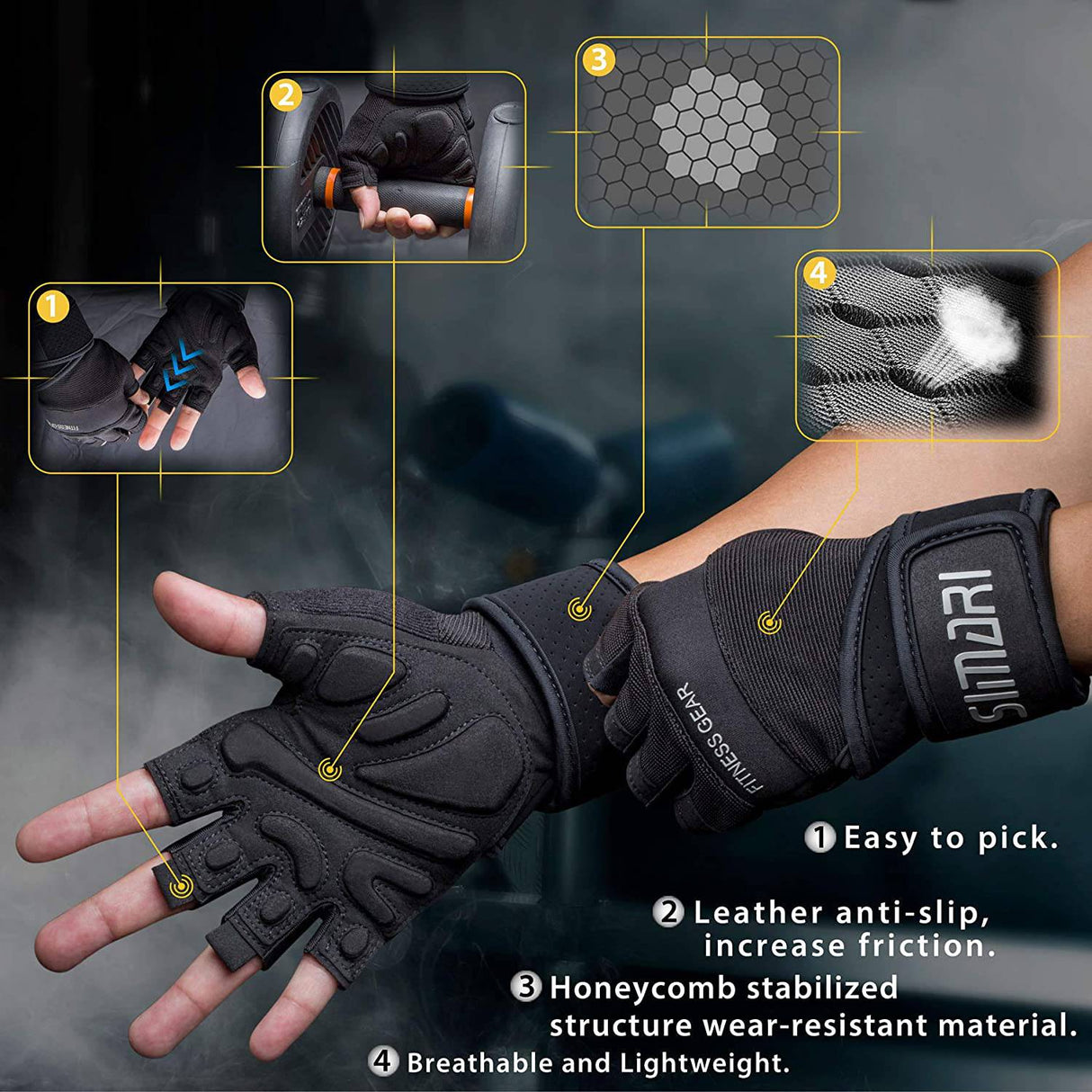 SIMARI - Guantes de entrenamiento para hombres y mujeres, guantes de levantamiento de pesas con muñequeras, soporte para gimnasio