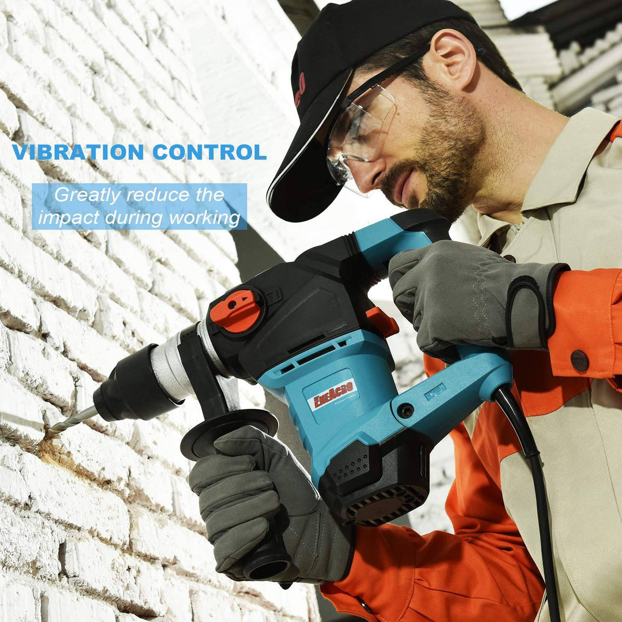 ENEACRO Taladro de martillo giratorio de 1-1/4 pulgadas SDS-Plus de 12.5 amperios, embrague de seguridad 3 funciones con control de vibración incluyendo grasa, cinceles y brocas con estuche - DIGVICE MX