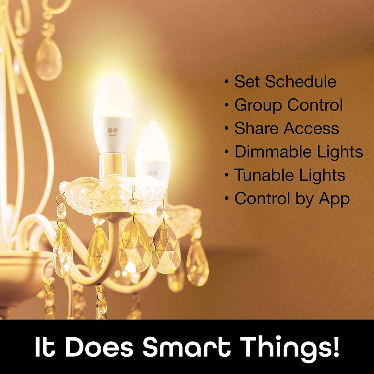 Geeni LUX Candelabro de vela B11 E12 Base Smart Light Bulbs, regulable E12 sintonizable equivalente a 40 W, candelabro de vela, funciona con Alexa y Hey Google, 2 unidades - DIGVICE MX