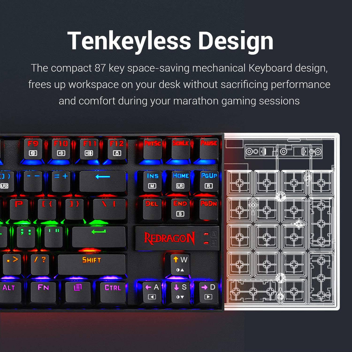 Redragon K552 Teclado mecánico para juegos RGB LED Arco iris retroiluminado Teclado con cable con interruptores rojos para Windows Gaming PC (87 teclas, negro)