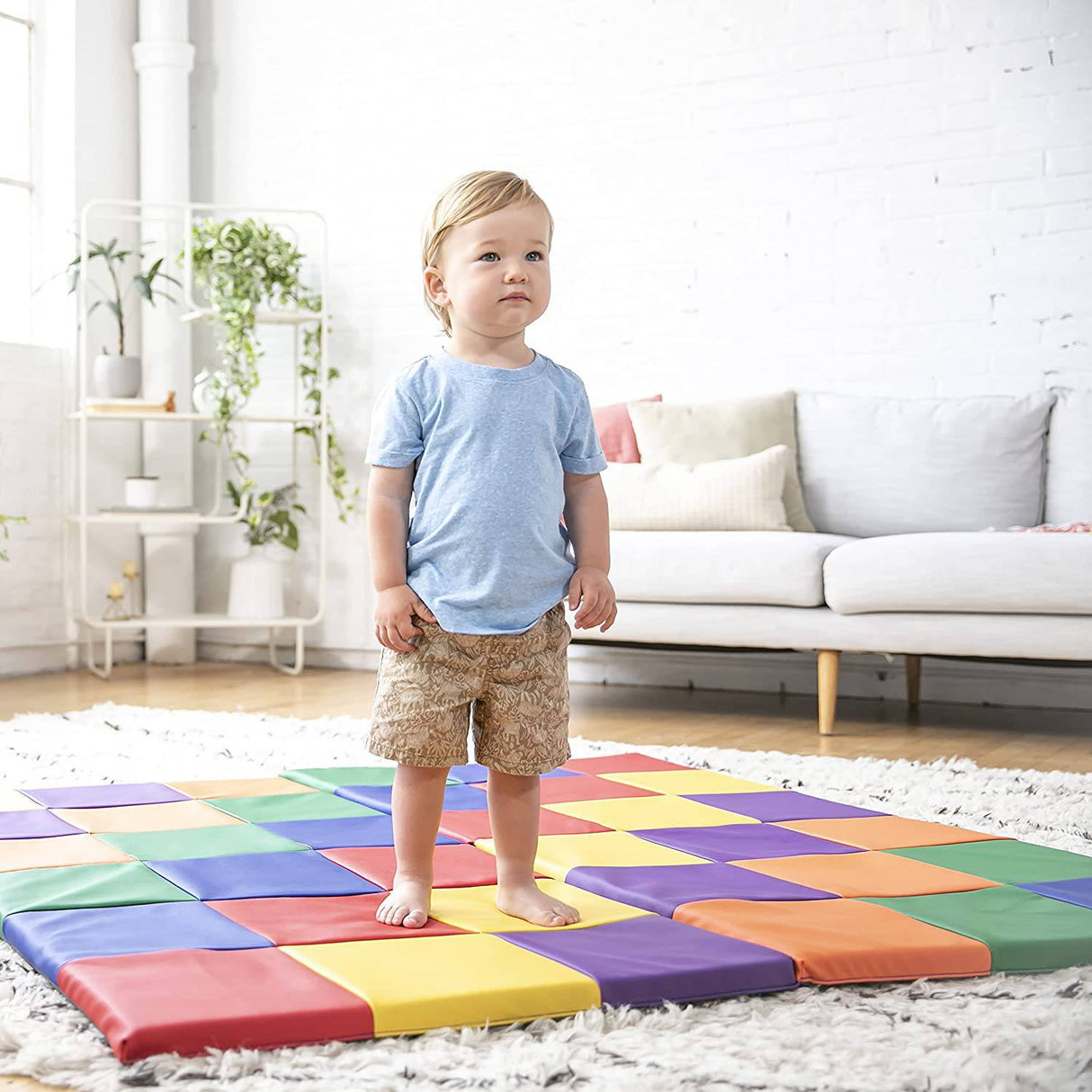 SoftZone Patchwork - Tapete de actividades de espuma para niños pequeños, 58 pulgadas, cuadrado, colorido, tapete para gatear y estar boca abajo, tapete acolchado para el piso del bebé, juego activo seguro para bebés, diseño plegable, varios colores - DIGVICE MX