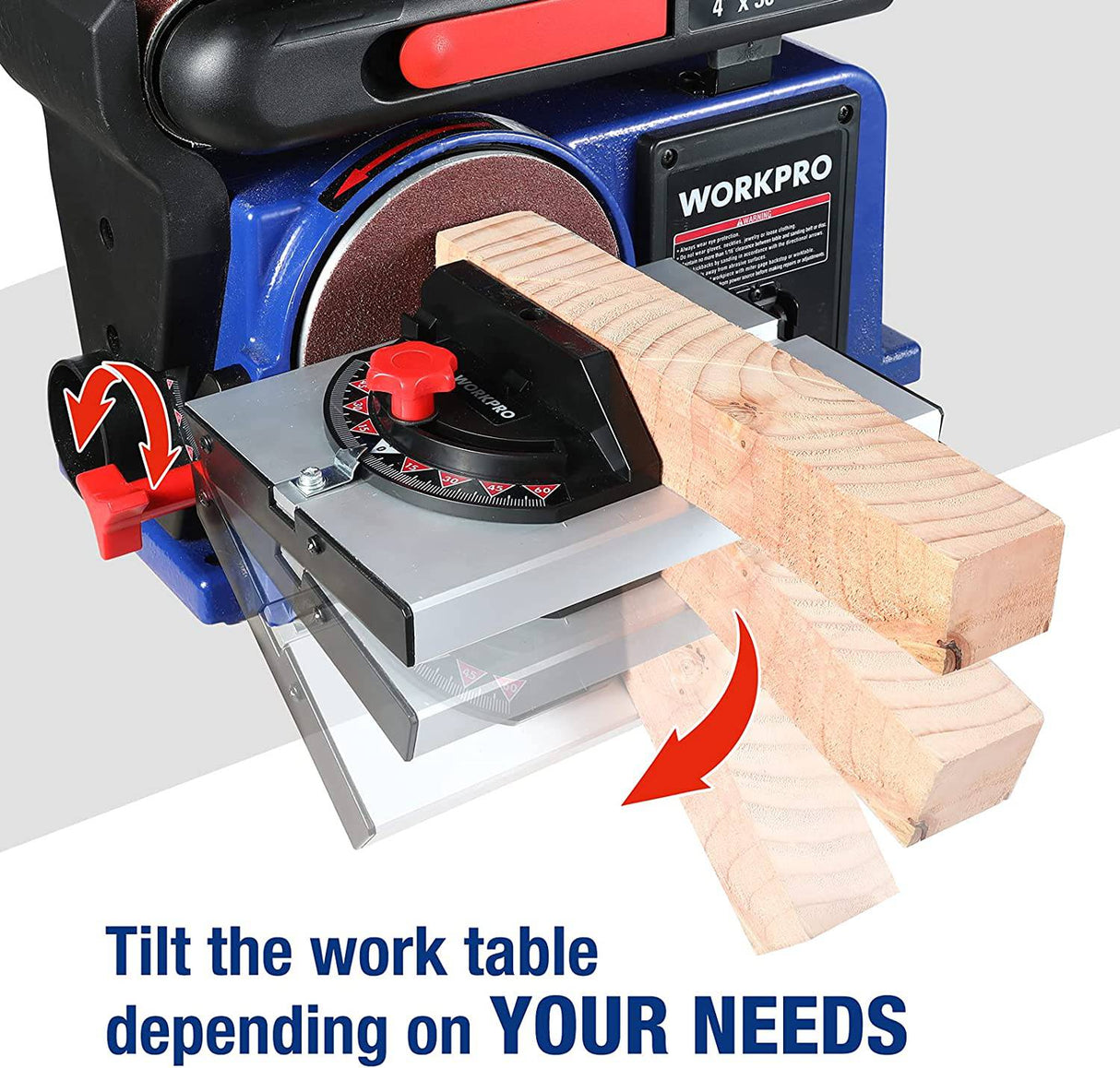 Lijadora de disco de banda WORKPRO, 4 pulg. x 36 pulg. Lijadora de banda y disco de 6 pulg. con 6 piezas de papel de lija, base de hierro fundido para lijar carpintería, decoración de bricolaje - DIGVICE MX