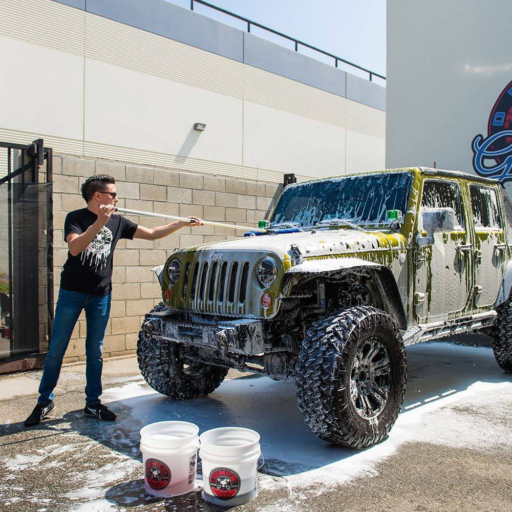 Chemical Guys HOL131 Premium Chenille Microfiber Car Wash Mop y Heavy Duty Kit de poste extensible (para vehículos recreativos, camiones y vehículos grandes 3 artículos)