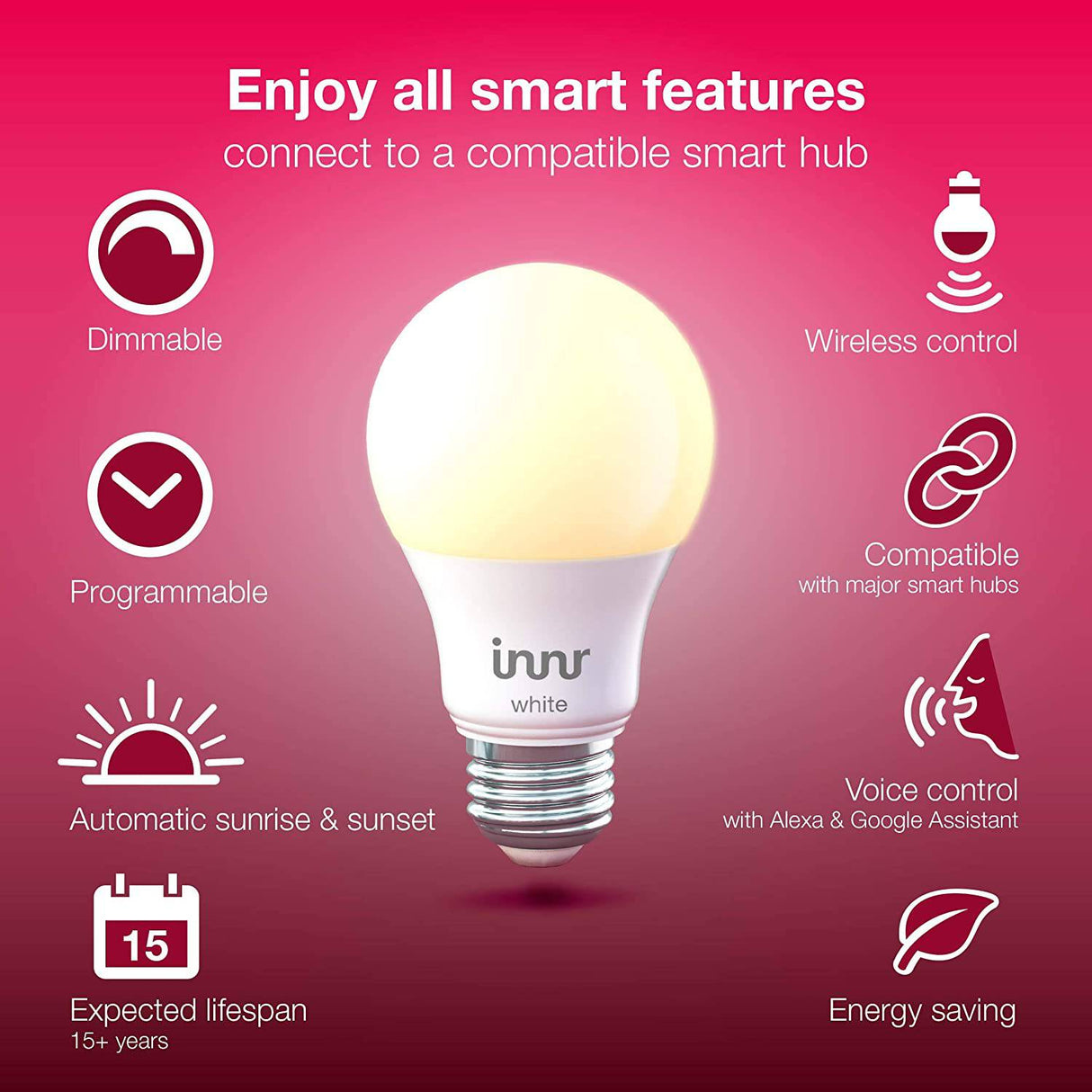 Innr Zigbee Smart Bulb A19 White, funciona con Philips Hue, SmartThings, Alexa y Hey Google (se requiere Hub), bombilla LED blanca cálida regulable A19 con base E26, equivalente a 60 W, paquete de 4, AE 260-4 - DIGVICE MX
