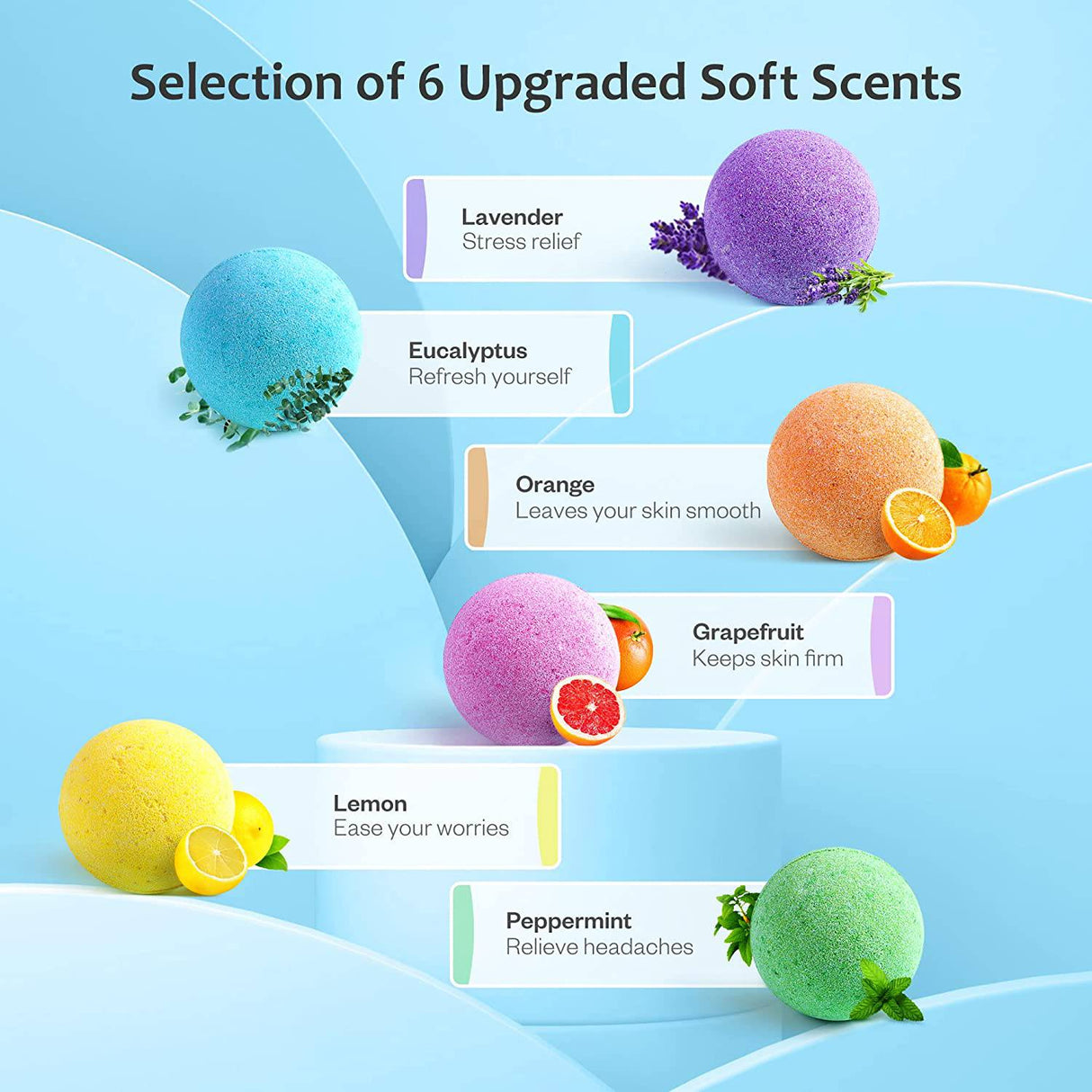 Urasses - Fizzies de burbujas tamaño XXL con aceites esenciales, 6 x 4 oz, baño de burbujas hidratante para la piel