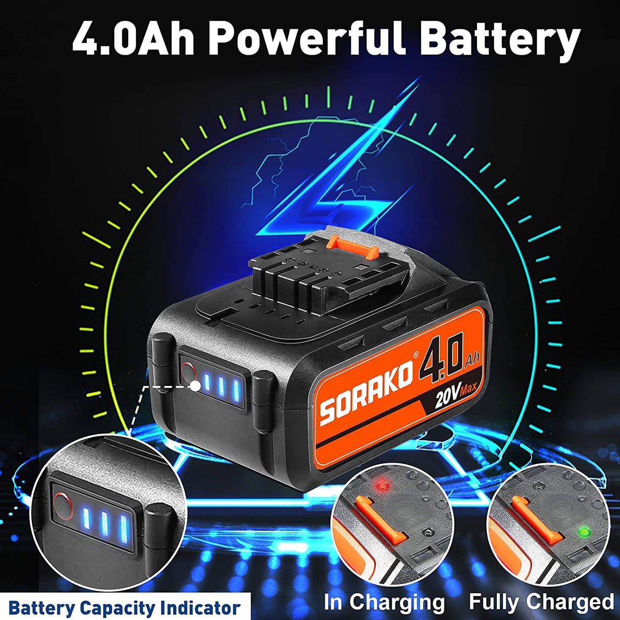 Sierra de sable SORAKO 20 V máx., con batería de 4,0 Ah y cargador, velocidad variable de 0-3000 SPM, con 2 cuchillas para corte de madera y metal - DIGVICE MX