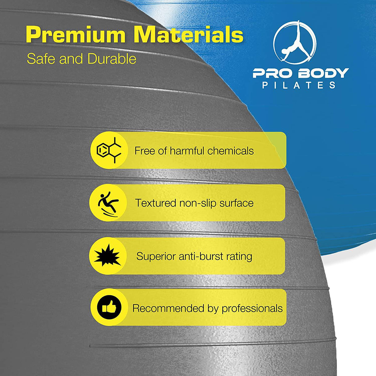 ProBody Pelota de pilates, de ejercicio Pelota de yoga, fitness, equilibrio, entrenamiento en casa, oficina y terapia física con bomba