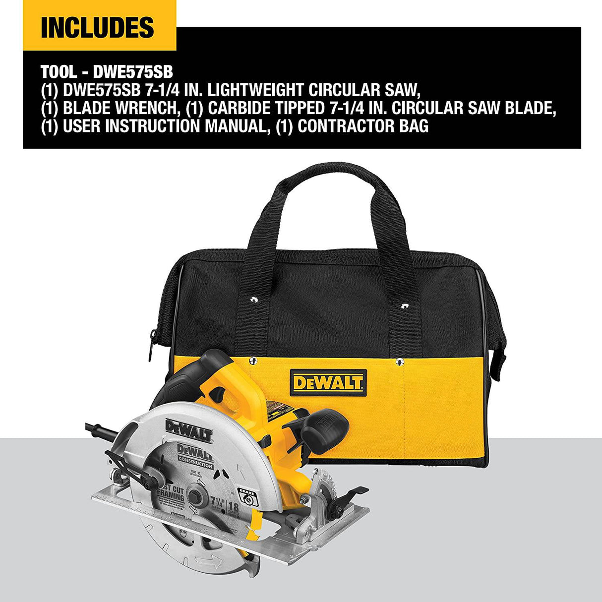 Sierra circular DEWALT de 7-1/4 pulgadas con freno eléctrico, 15 amperios, con cable (DWE575SB), amarillo - DIGVICE MX