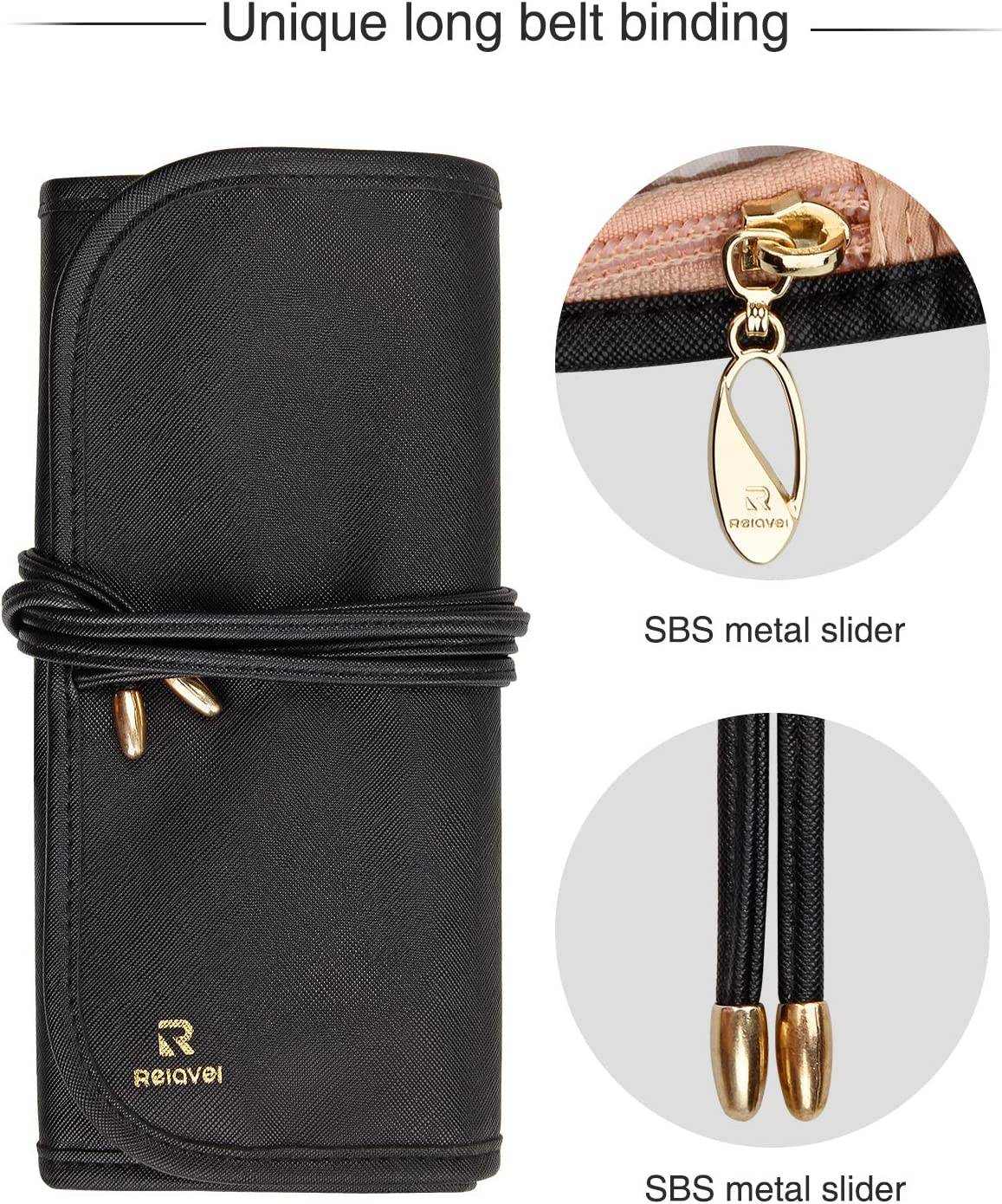 Relavel - Estuche para brochas de maquillaje Estuche para brochas de maquillaje, Estuche de cuero negro con bolsa transparente pequeña