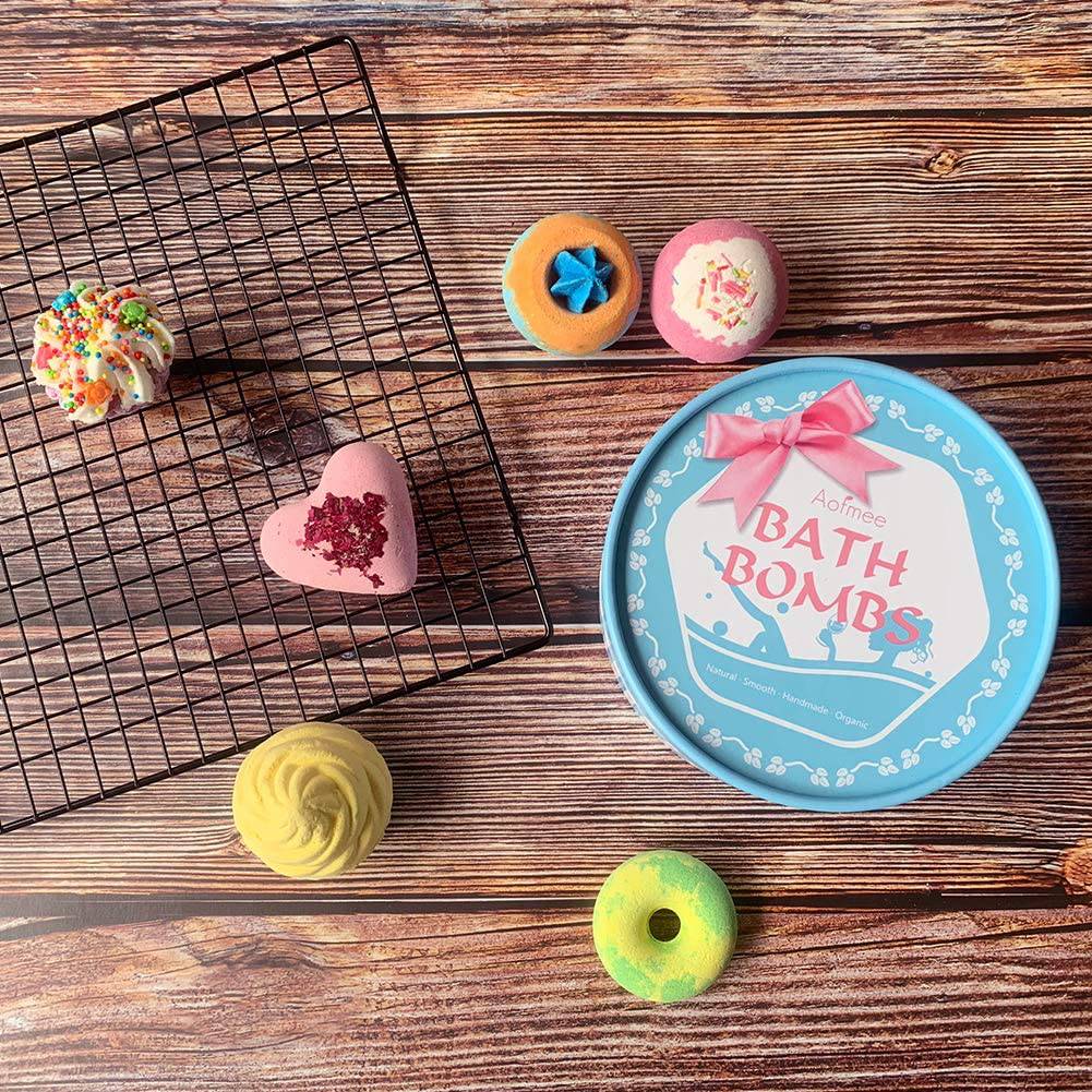 Aofmee Set de regalo de bombas de baño, kit de spa de burbujas y fizzies flotantes hechos a mano, hidratación de piel seca de karité y cacao