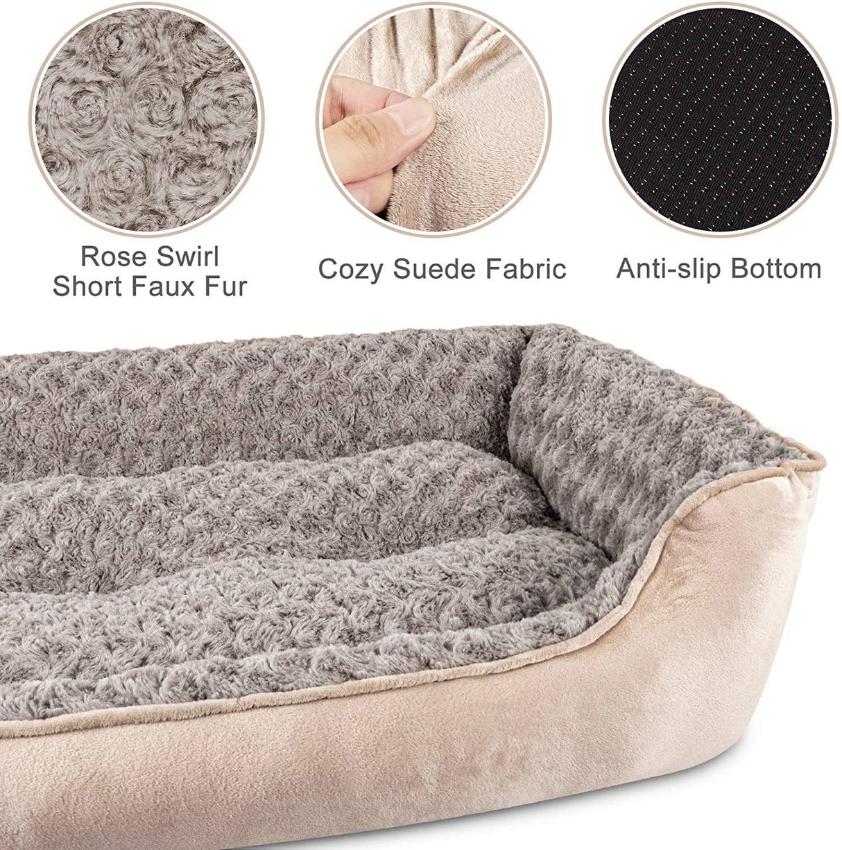 JOEJOY - (S) - Cama rectangular para perros pequeños, lavable a máquina, sofá cama para perros, parte inferior antideslizante, transpirable, suave, para cachorros, duradero, ortopédico, calmante, para mascotas, varios tamaños, color beige - DIGVICE MX