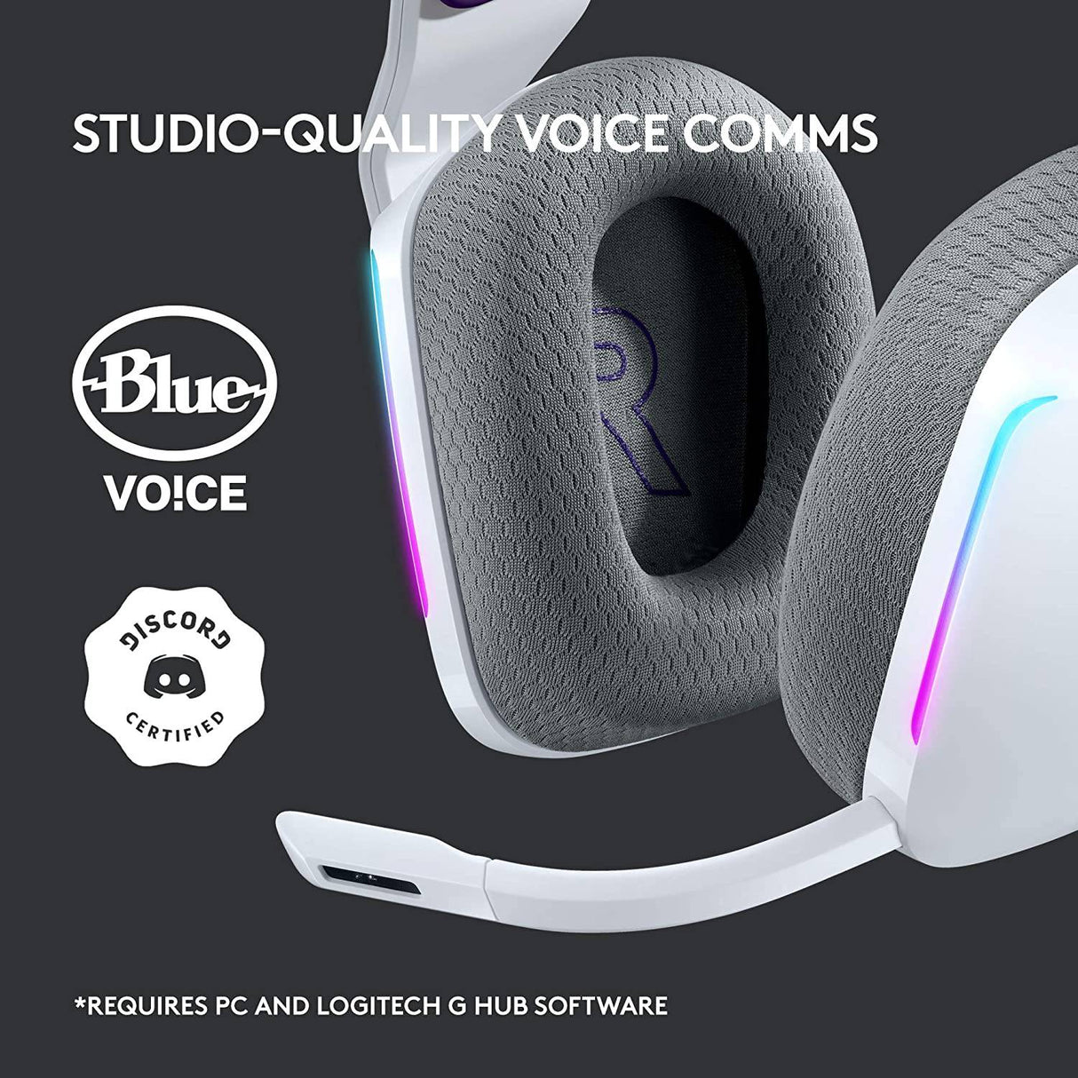 Logitech G733 LIGHTSPEED Auriculares inalámbricos para juegos con diadema de suspensión, LIGHTSYNC RGB, tecnología de micrófono Blue VO!CE y controladores de audio PRO-G - Blanco
